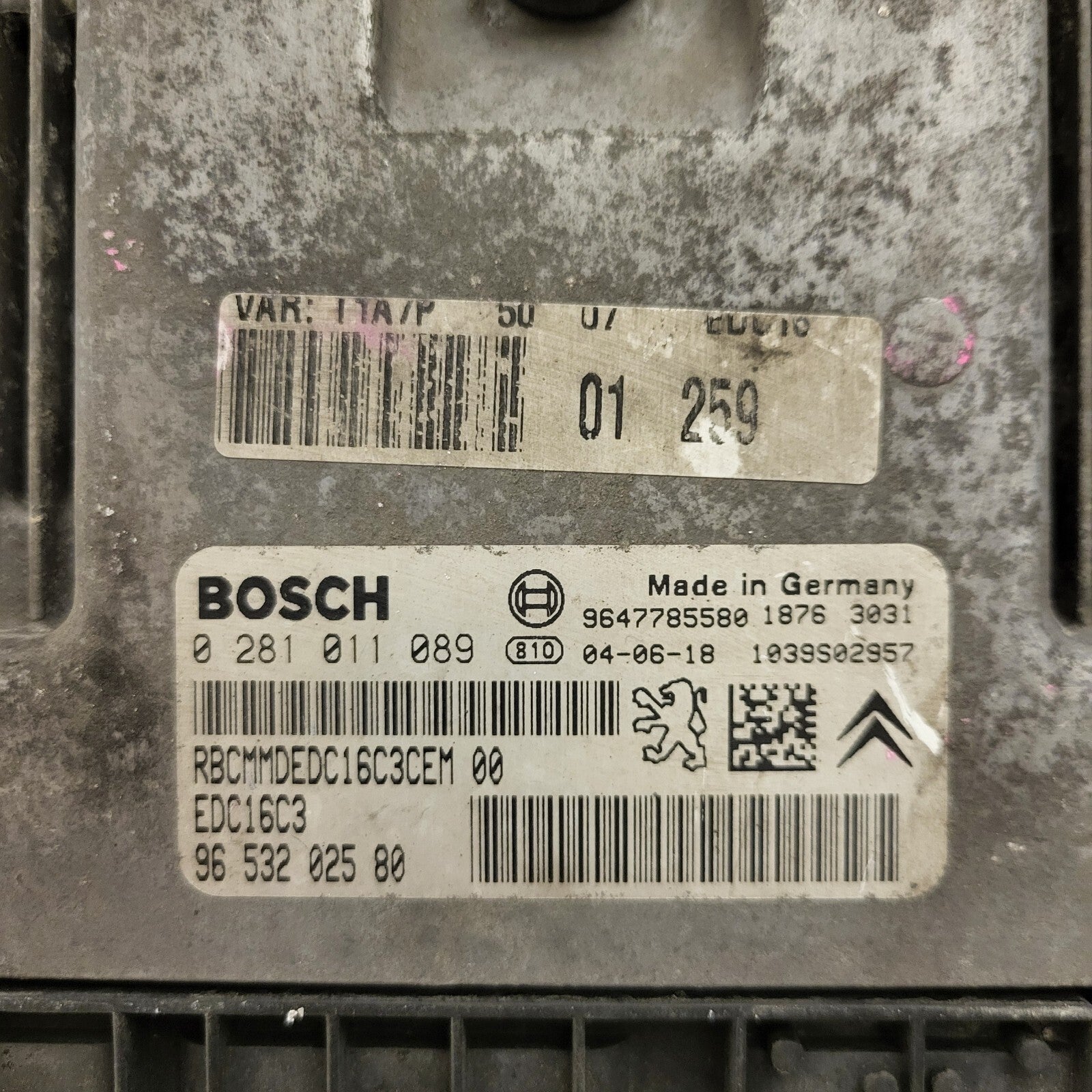 PEUGEOT 206 ECU / 0281011089 / EDC16C3 / 9653202580 / 9647785580 / BOSCH