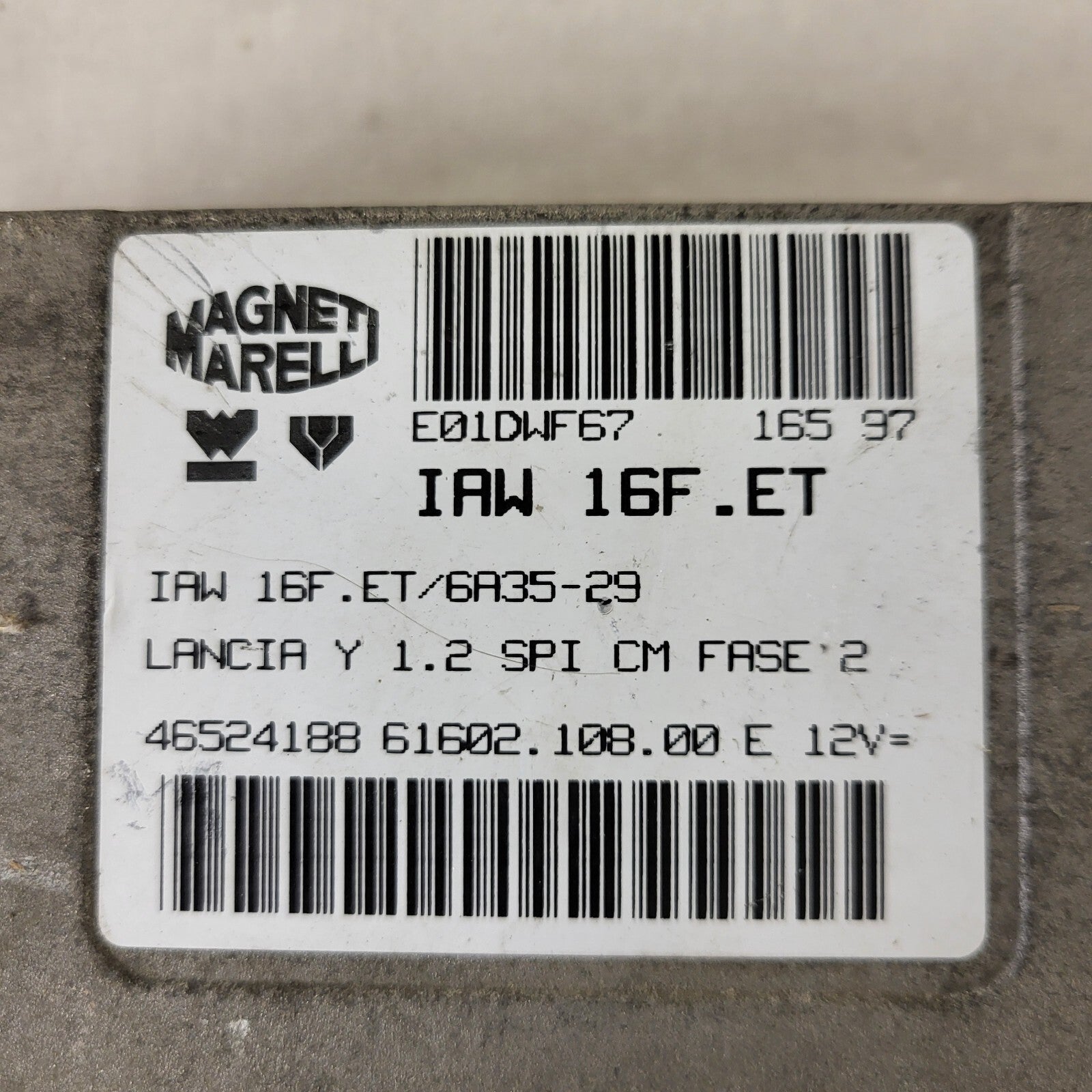 LANCIA Y 1.2 ECU / IAW 16F.ET / 46524188 / 61602.108.00 / MAGNETI MARELLI 