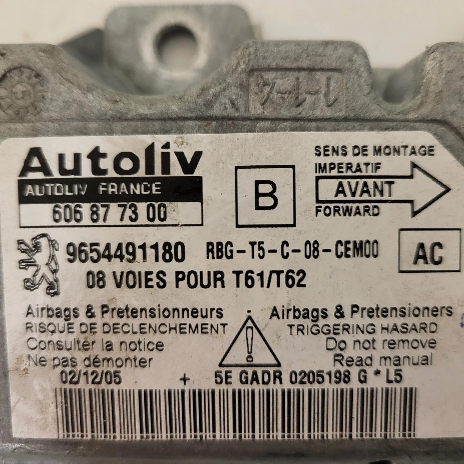 Peugeot 307 1.6 ECU AIRBAG / 9654491180 / 606877300 / AUTOLIV