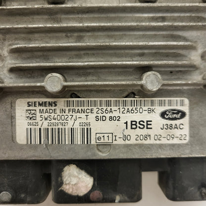 FORD FIESTA ECU / 2S6A-12A650-BK / 5WS40027J-T / SID802 / 1BSE/ J38AC / SIEMENS