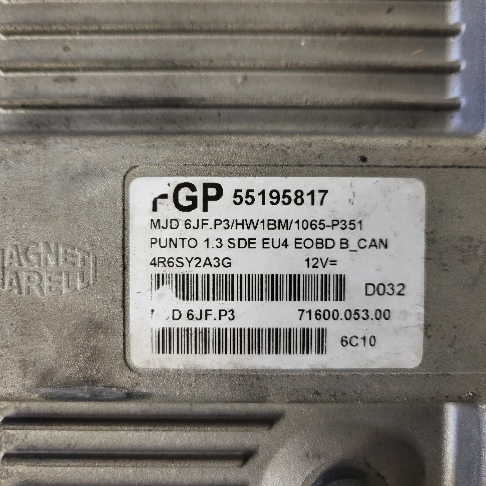 FIAT PUNTO ECU / MJD 6JF.P3 / 55195817 / HW1BM / 71600.053.00 / MAGNETI MARELLI