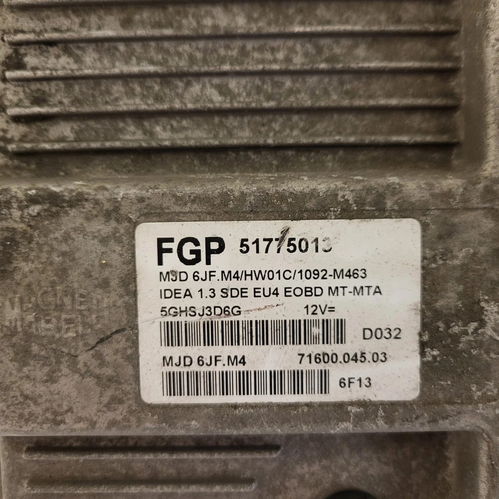Fiat Idea ECU / MJD 6JF.M4 / 51775013 / HW01C / 71600.045.03 / MAGNETI MARELLI