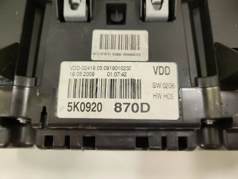 VW GOLF 6 MK6 DIESEL QUADRO STRUMENTI CONTACHILOMETRI  5K0920870D