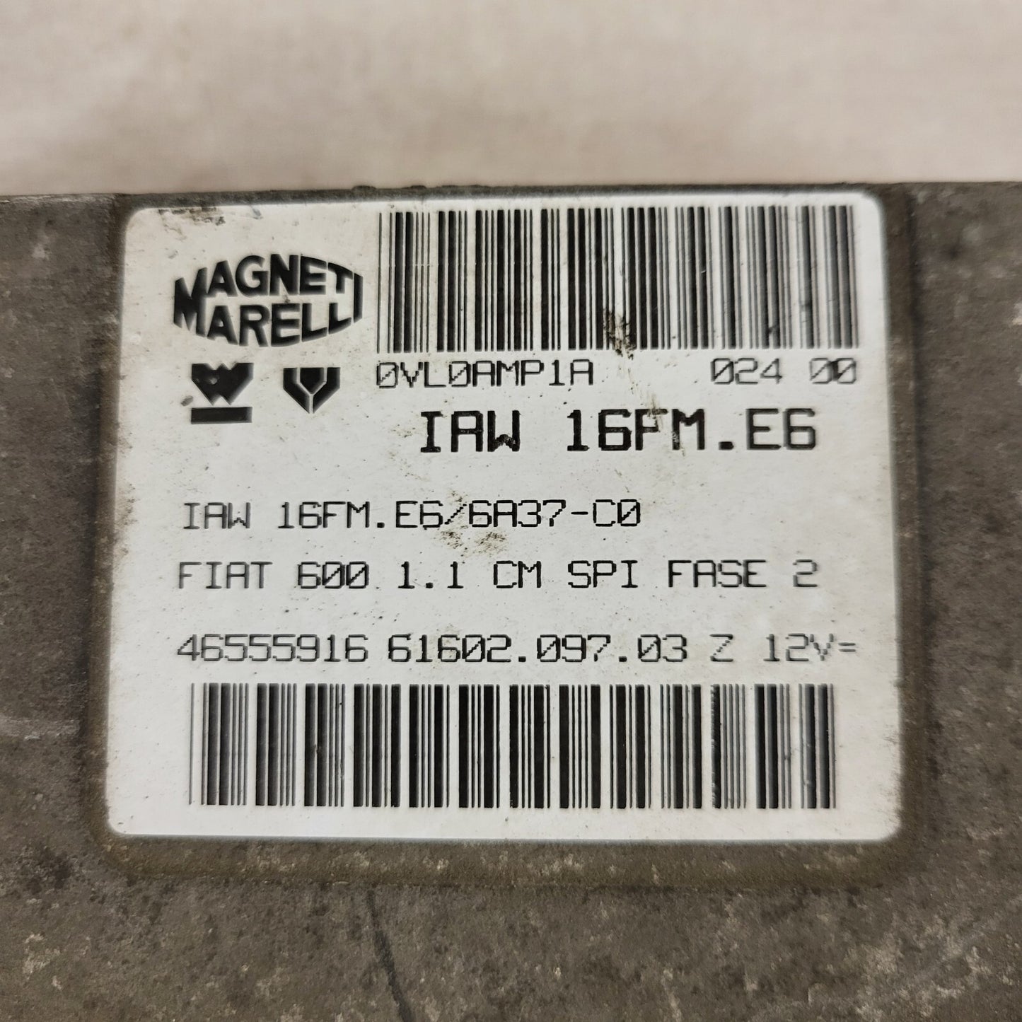 FIAT 600 1.1 ECU / IAW 16FM.E6 / 46555916 / 61602.097.03 / MAGNETI MARELLI