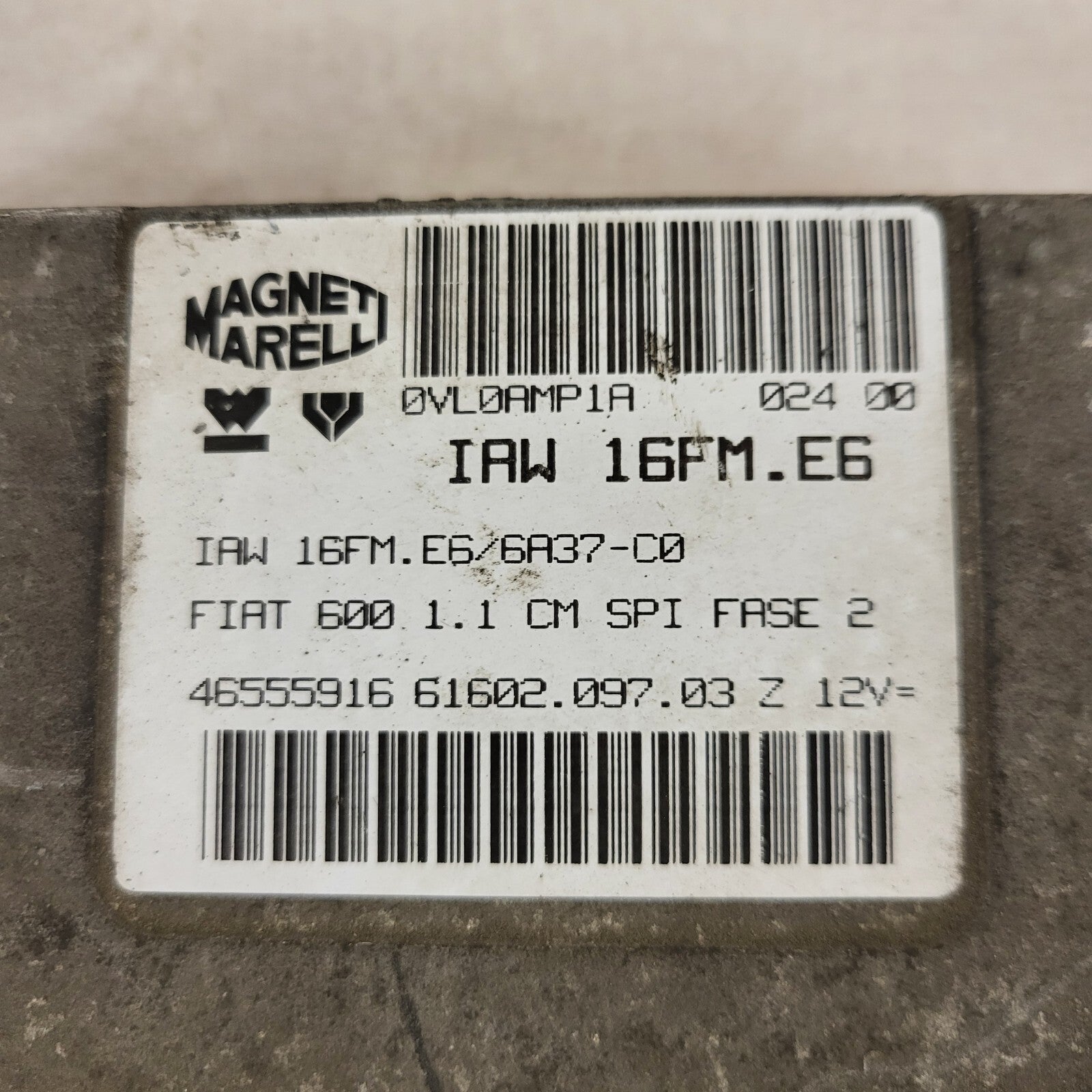 FIAT 600 1.1 ECU / IAW 16FM.E6 / 46555916 / 61602.097.03 / MAGNETI MARELLI