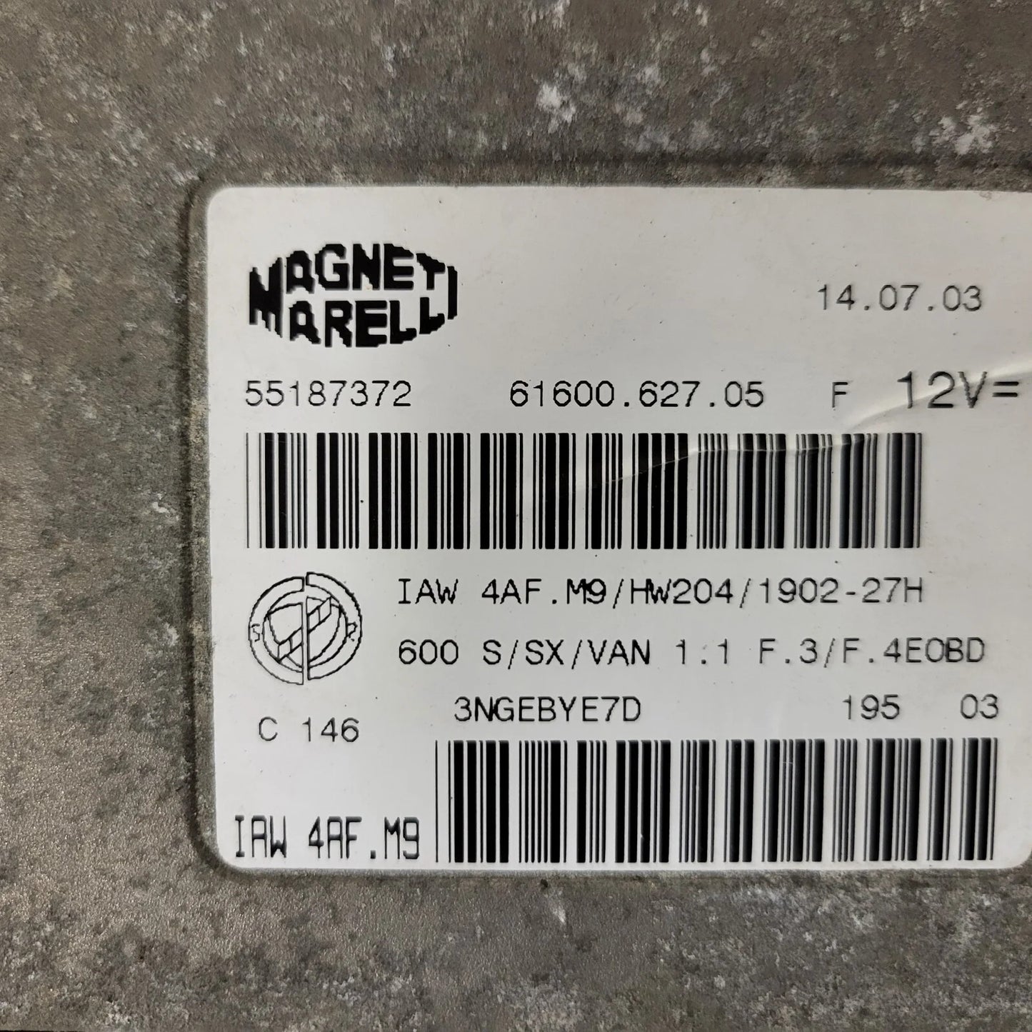 Fiat Seicento 600 ECU / 55187372 / IAW 4AF.M9 / 61600.627.05 / MAGNETI MARELLI