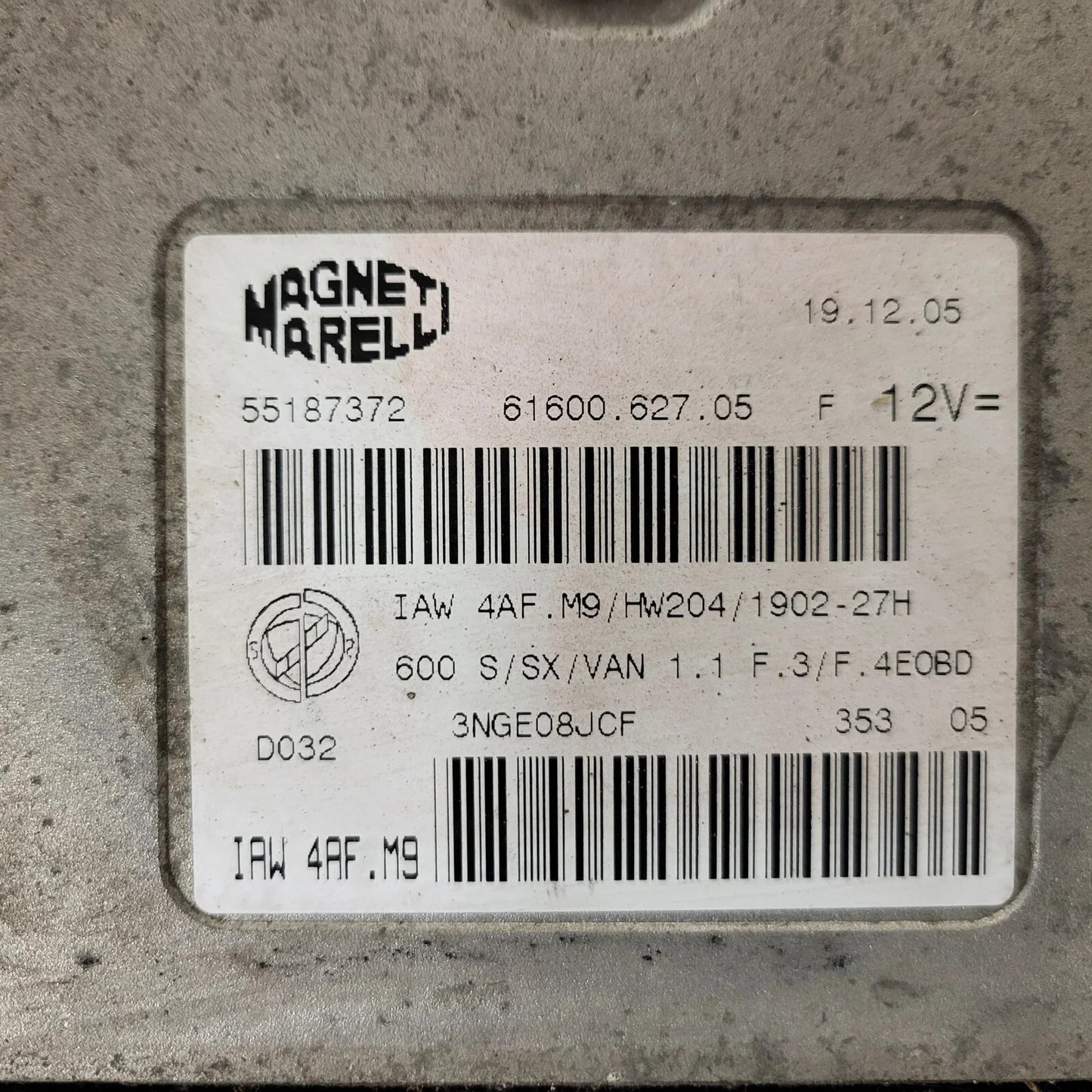 Fiat Seicento 600 ECU / 55187372 / IAW 4AF.M9 / 61600.627.05 / MAGNETI MARELLI