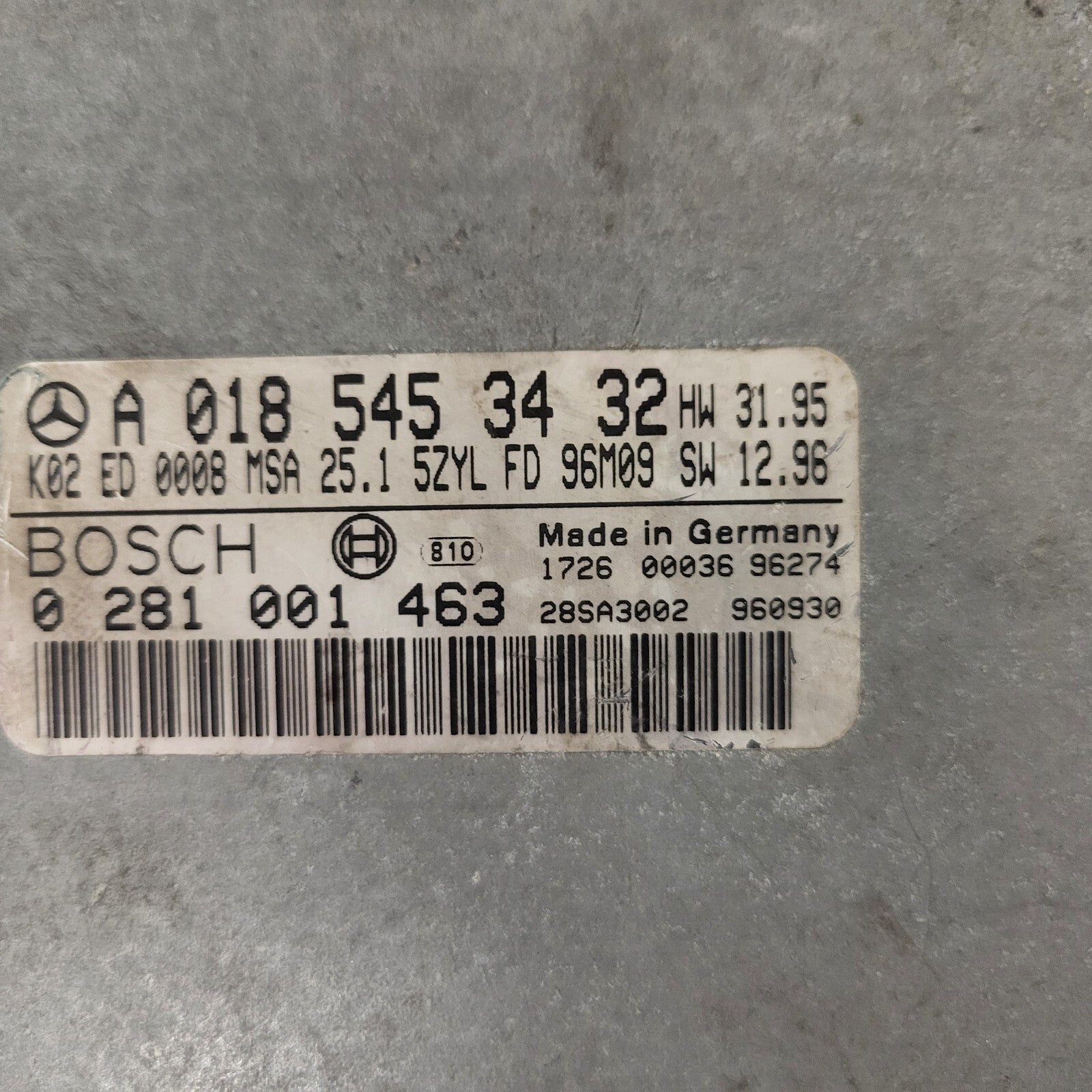 Mercedes W202 W210 ECU / A0185453432 / 0281001463 / BOSCH