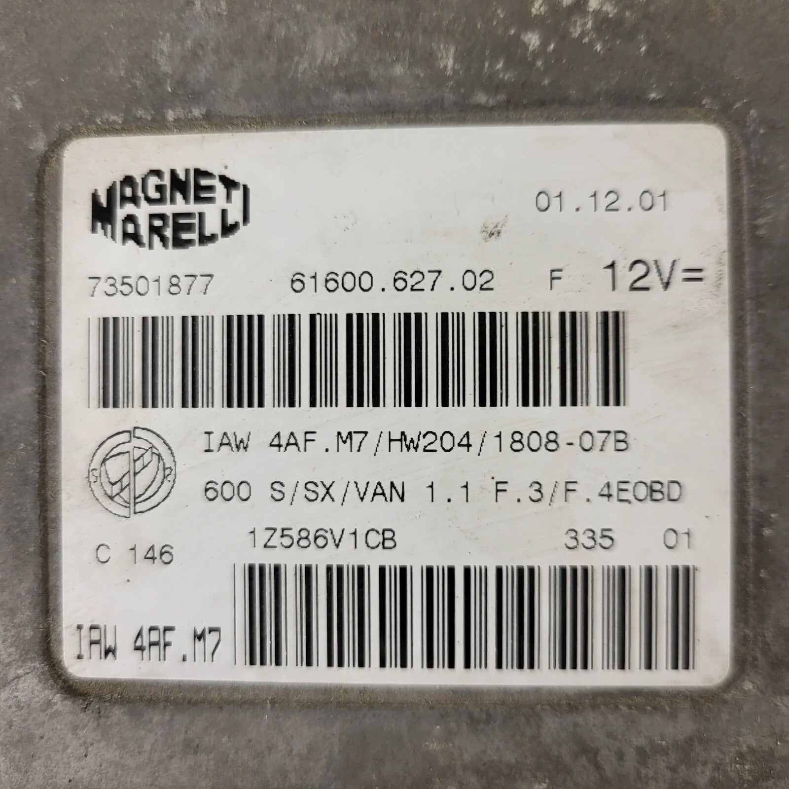 Fiat 600 ECU / IAW 4AF.M7 / 73501877 / HW204 / MAGNETI MARELLI