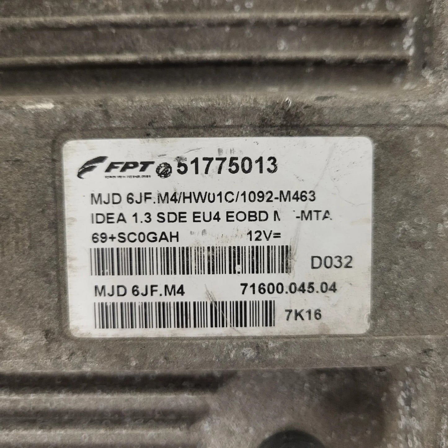 Fiat Idea 1.3 ECU / 51775013 / MJD 6JF.M4 / HW01C / 71600.045.04 / MAGNETI MAREL