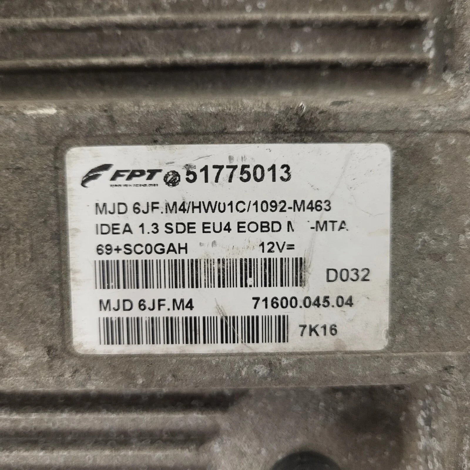 Fiat Idea 1.3 ECU / 51775013 / MJD 6JF.M4 / HW01C / 71600.045.04 / MAGNETI MAREL