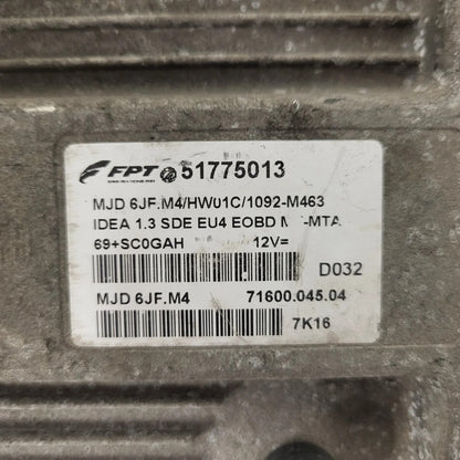 Fiat Idea 1.3 ECU / 51775013 / MJD 6JF.M4 / HW01C / 71600.045.04 / MAGNETI MAREL