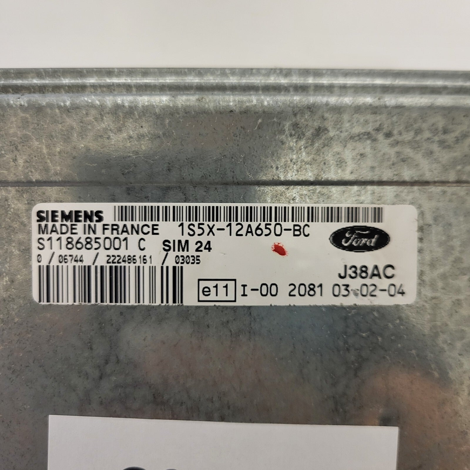 FORD KA ECU / 1S5X-12A650-BC / S118685001 / S118685001C / SIM24 / J38AC / SIEMEN