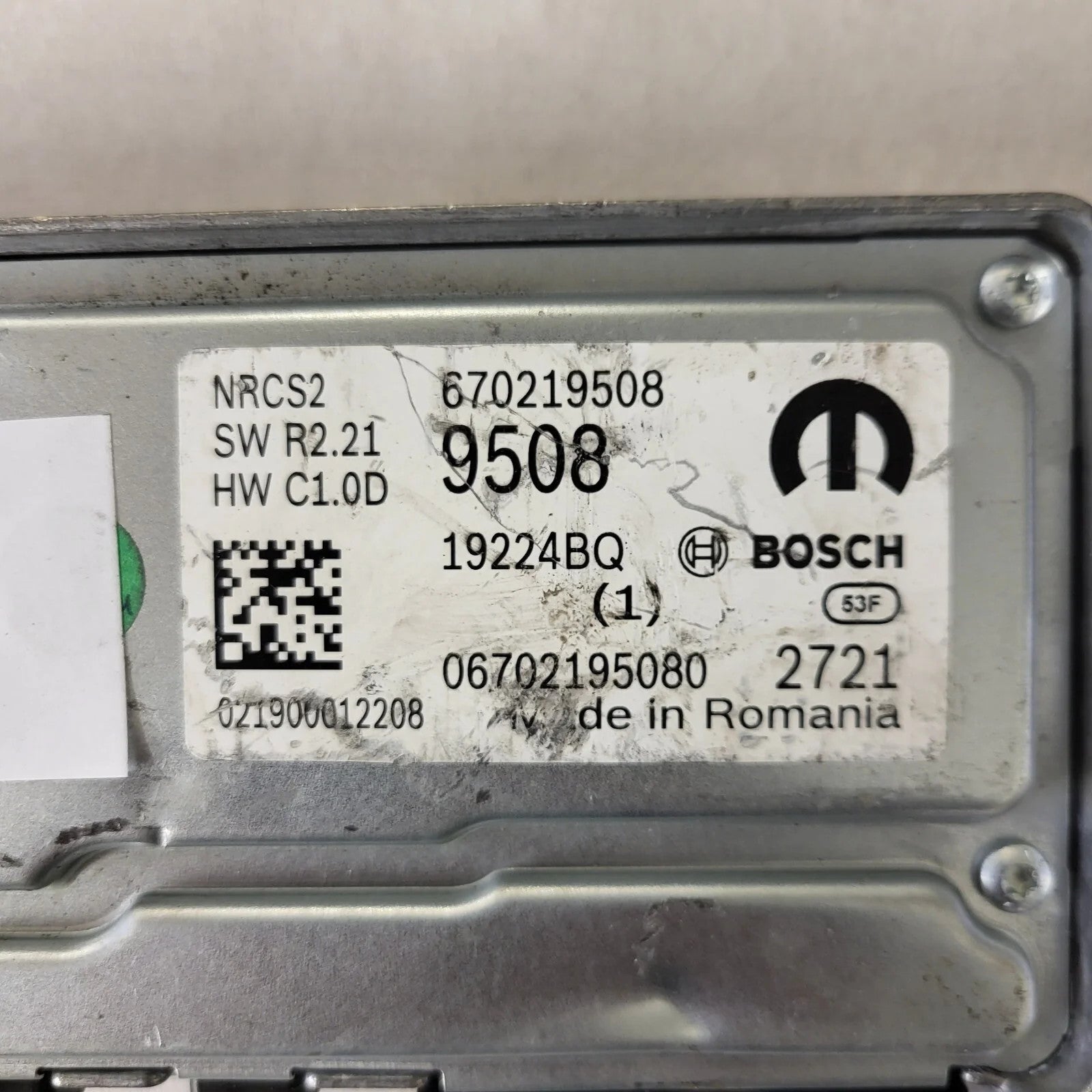 FIAT ALFA MODULE ECU / NRCS2 / 670219508 / 19224BQ / SW R2.21 / HW C1.0D / BOSCH