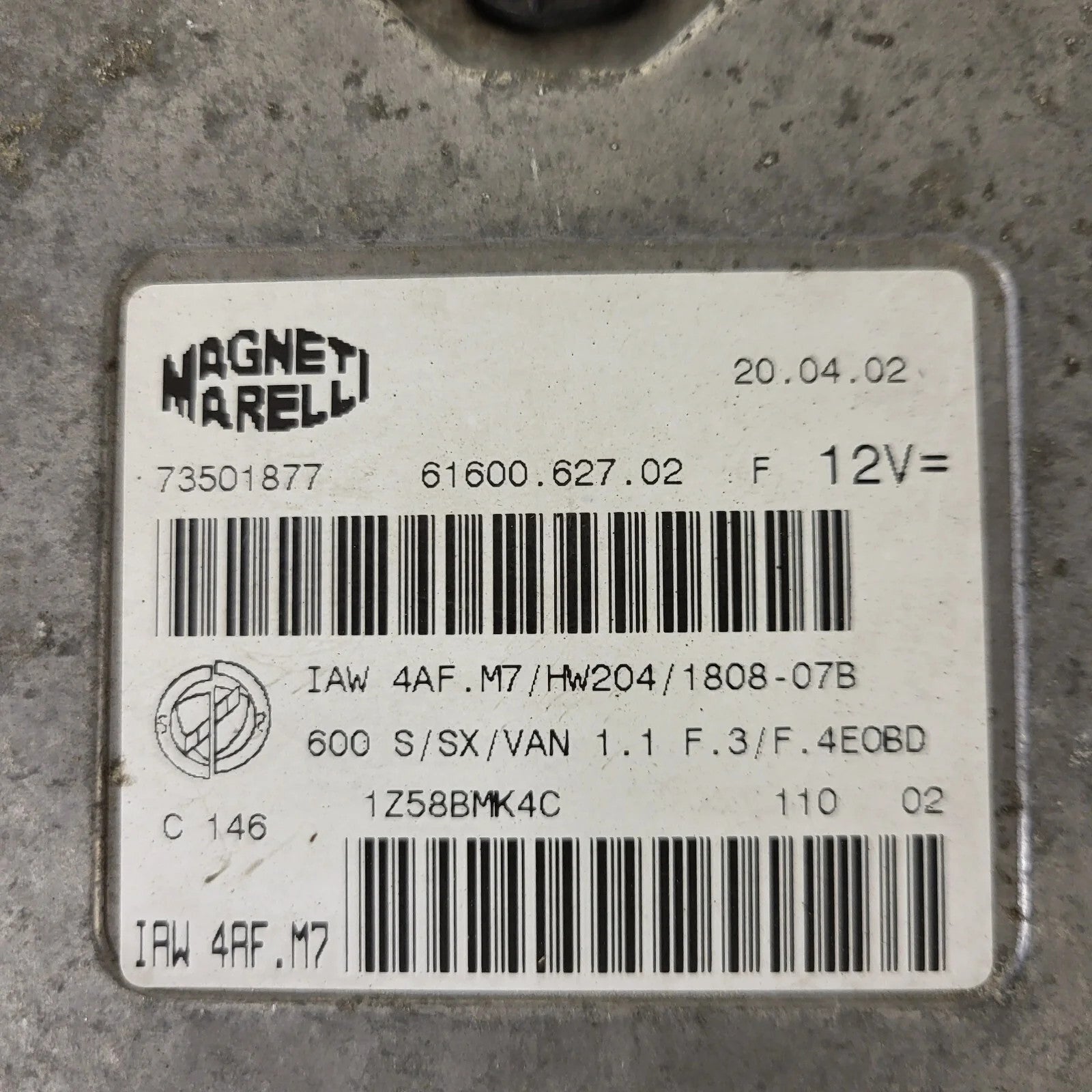 Fiat 600 ECU / IAW 4AF.M7 / 73501877 / HW204 / MAGNETI MARELLI