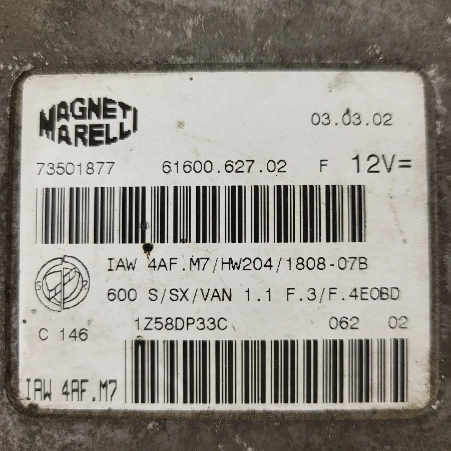 Fiat 600 ECU / IAW 4AF.M7 / 73501877 / HW204 / MAGNETI MARELLI