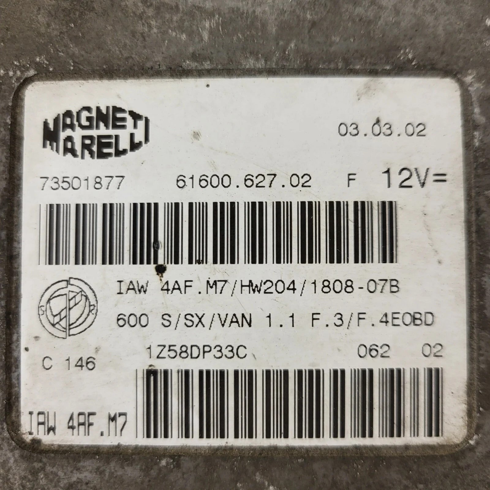 Fiat 600 ECU / IAW 4AF.M7 / 73501877 / HW204 / MAGNETI MARELLI