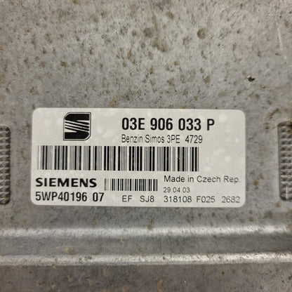 SEAT IBIZA ECU / 03E906033P / 5WP44304 07 / SIMOS 3PE SIEMENS