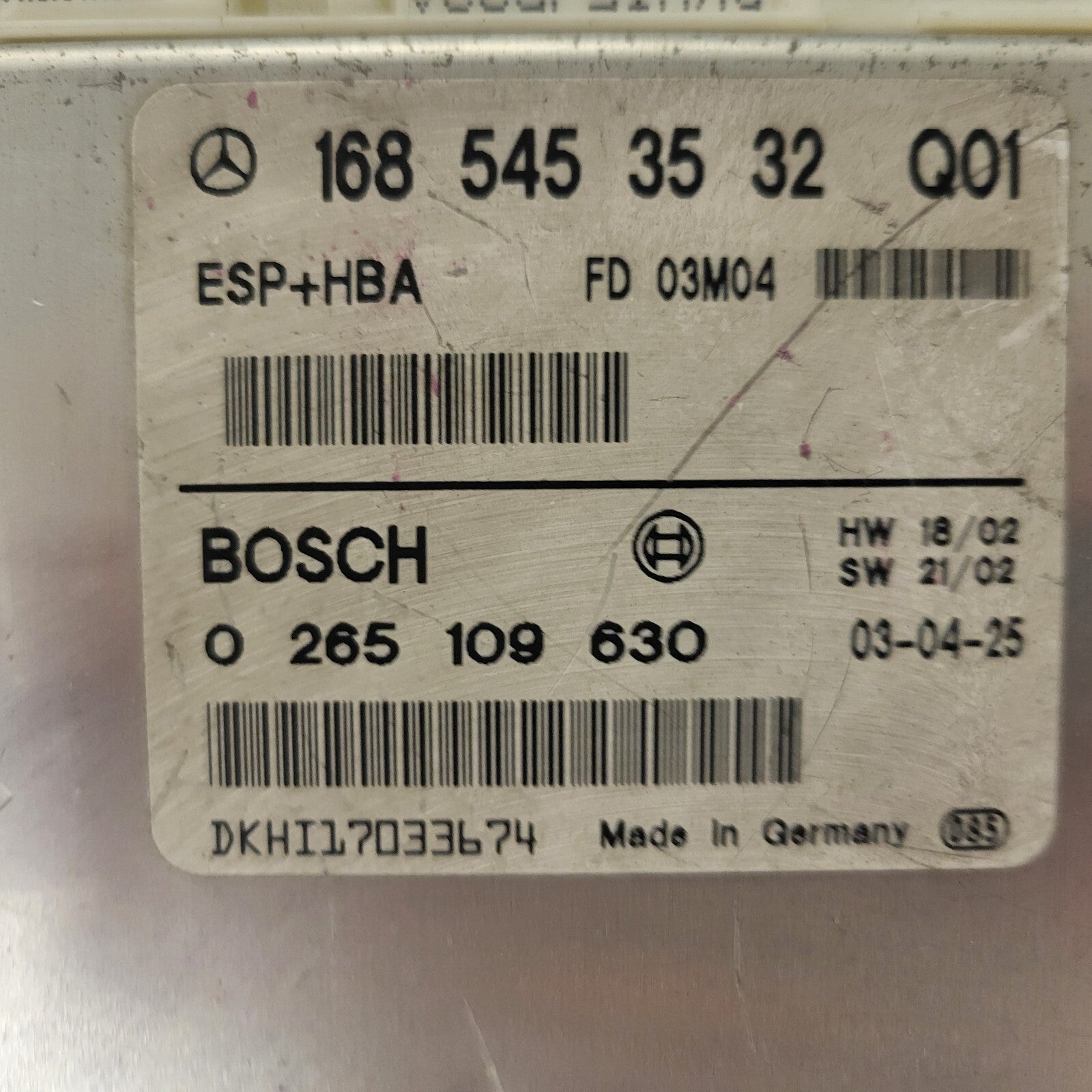 MERCEDES-BENZ A CLASS W168 ESP ECU / 1685453532 / 0265109630 / BOSCH ESP+HBA