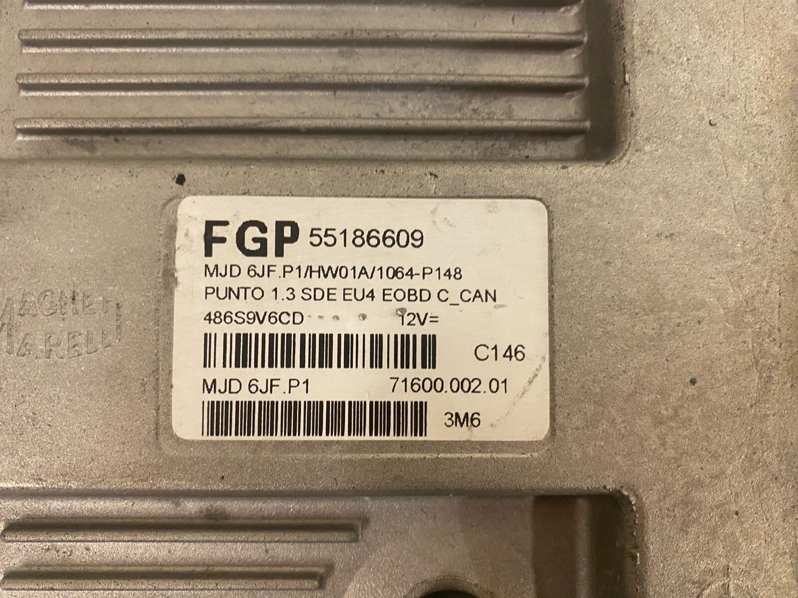 FIAT PUNTO ECU / 55186609 / MJD 6JF.P1 / HW01A / 71600.002.01 / MAGNETI MARELLI