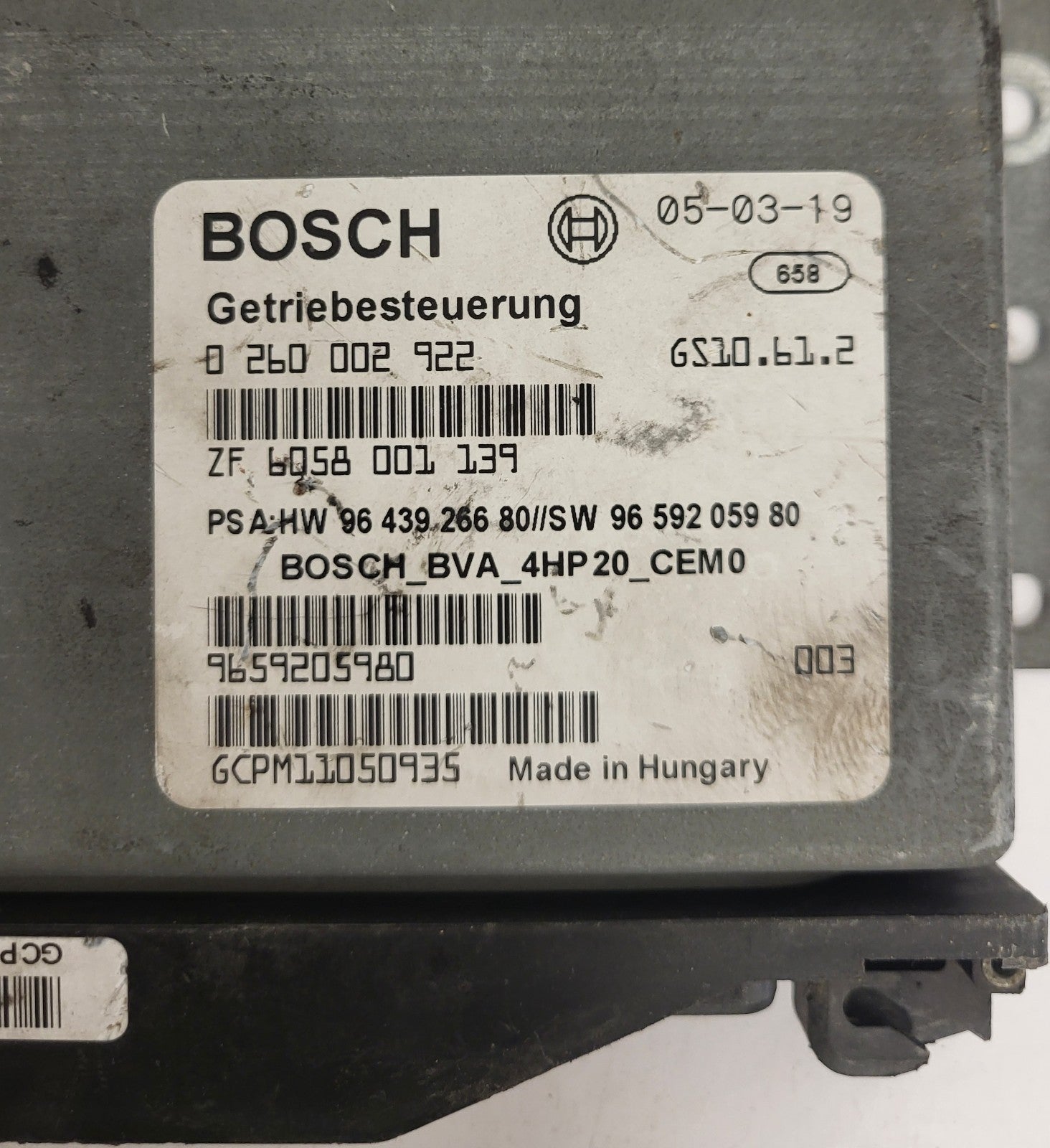 PEUGEOT 407 GEARBOX CAMBIO ECU / 0260002922 / 6058001139 / 9659205980