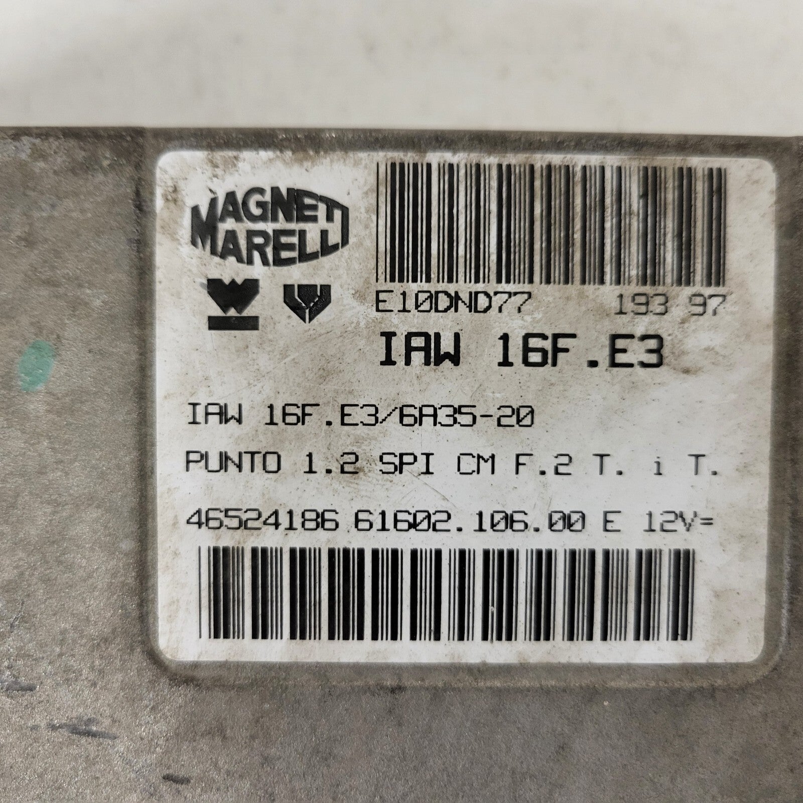 Fiat Punto 1.2 ECU / 46524186 / IAW 16F.E3 / 61602.106.00 / MAGNETI MARELLI