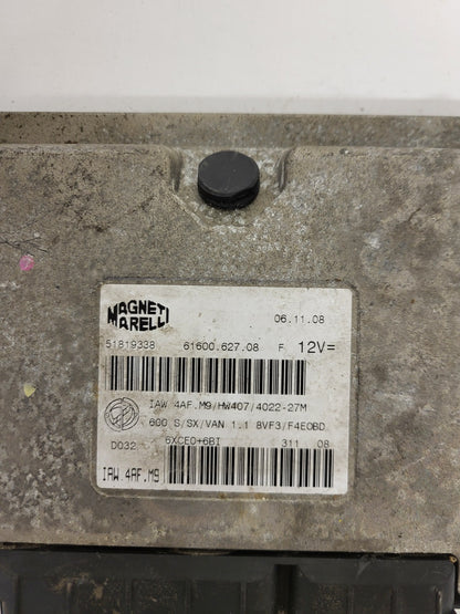 Fiat 600 ECU / IAW4AF.M9 / 51819338 / HW407 / 61600.627.08 / MAGNETI MARELLI