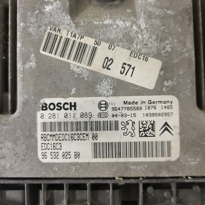 PEUGEOT 206 ECU / 0281011089 / EDC16C3 / 9653202580 / 9647785580 / BOSCH