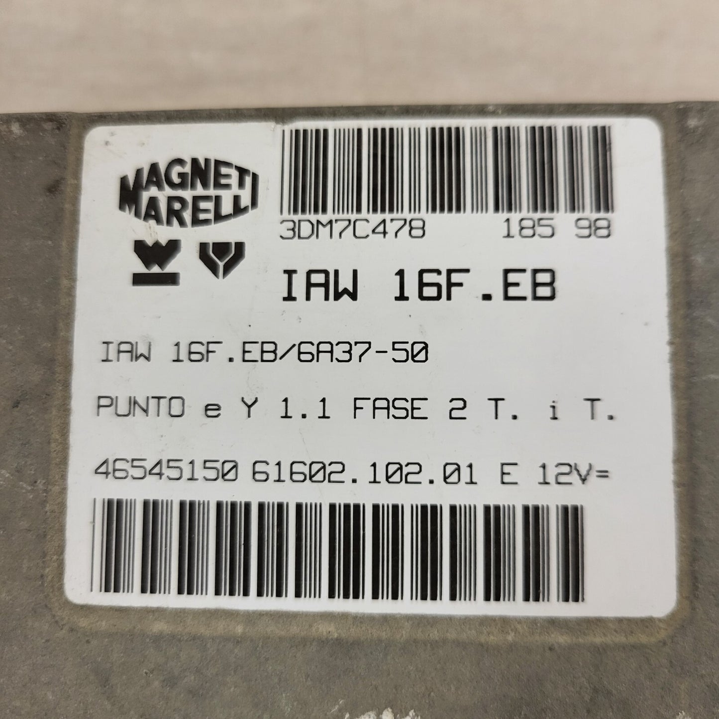 FIAT PUNTO LANCIA Y ECU / IAW 16F.EB / 46545150 / 61602.102.01 / MAGNETI MARELLI
