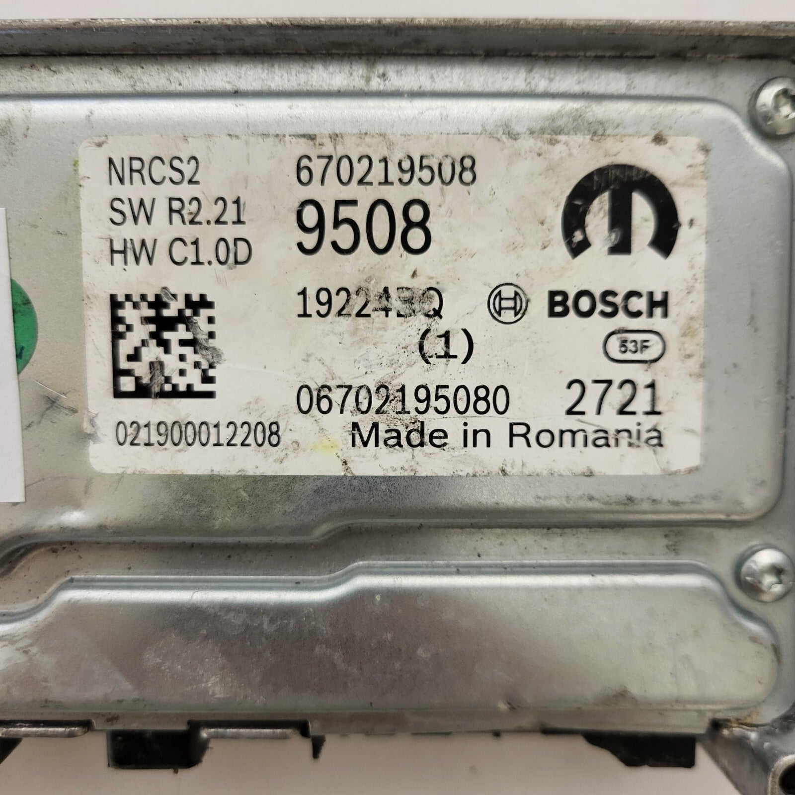 FIAT ALFA MODULE ECU / NRCS2 / 670219508 / 19224BQ / SW R2.21 / HW C1.0D / BOSCH