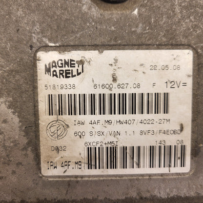 Fiat 600 ECU / IAW 4AF.M9 / 51819338 / HW407 / 61600.627.08 / MAGNETI MARELLI