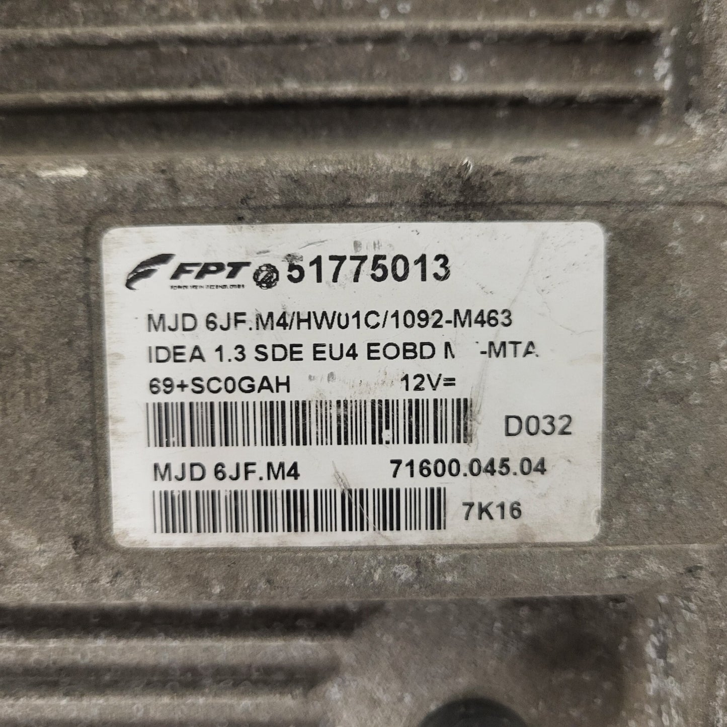 Fiat Idea 1.3 ECU / 51775013 / MJD 6JF.M4 / HW01C / 71600.045.04 / MAGNETI MAREL