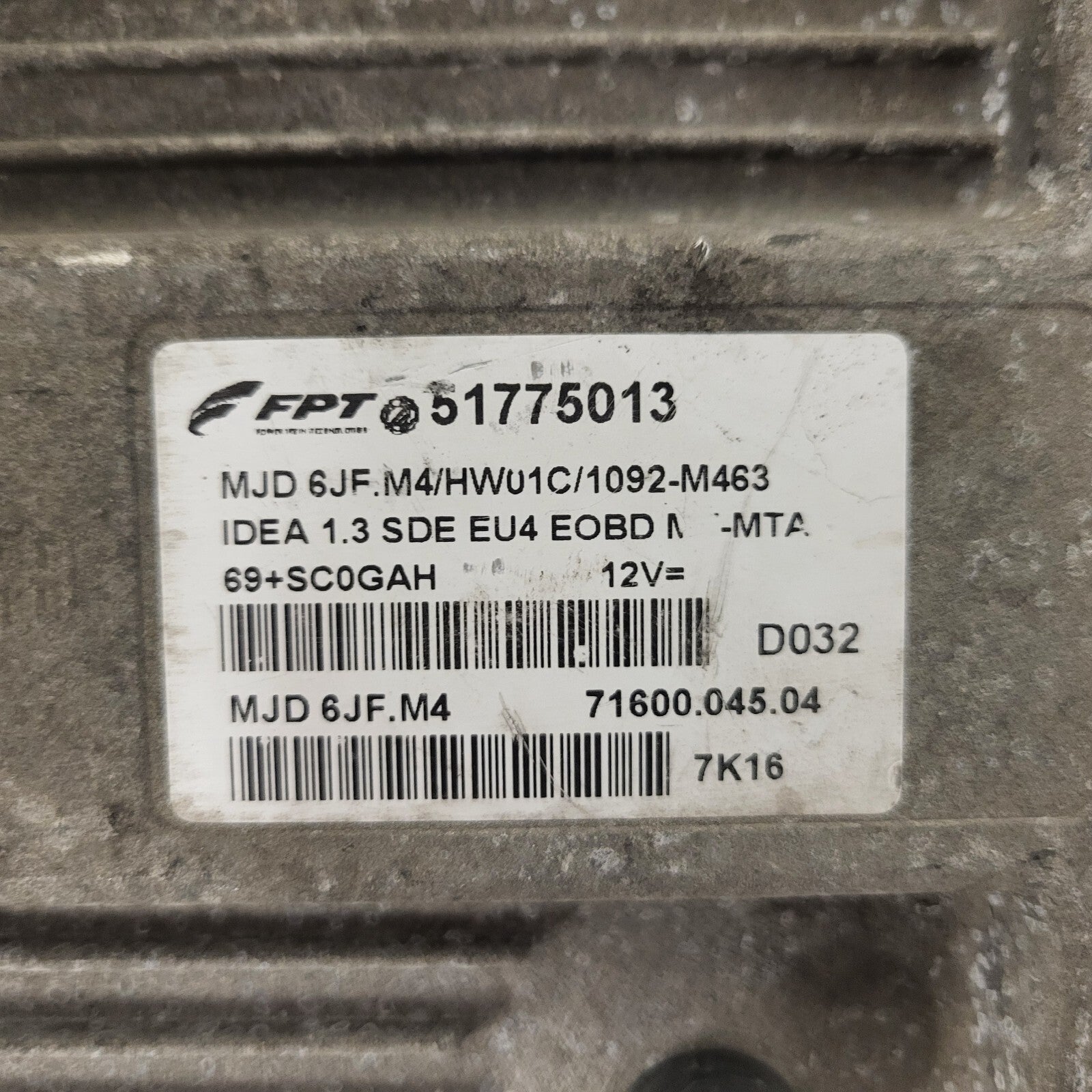 Fiat Idea 1.3 ECU / 51775013 / MJD 6JF.M4 / HW01C / 71600.045.04 / MAGNETI MAREL