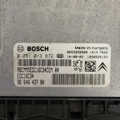 Peugeot Citroen ECU / 0281013872 / 9664843780 / EDC16C34 / 9653958980 / BOSCH