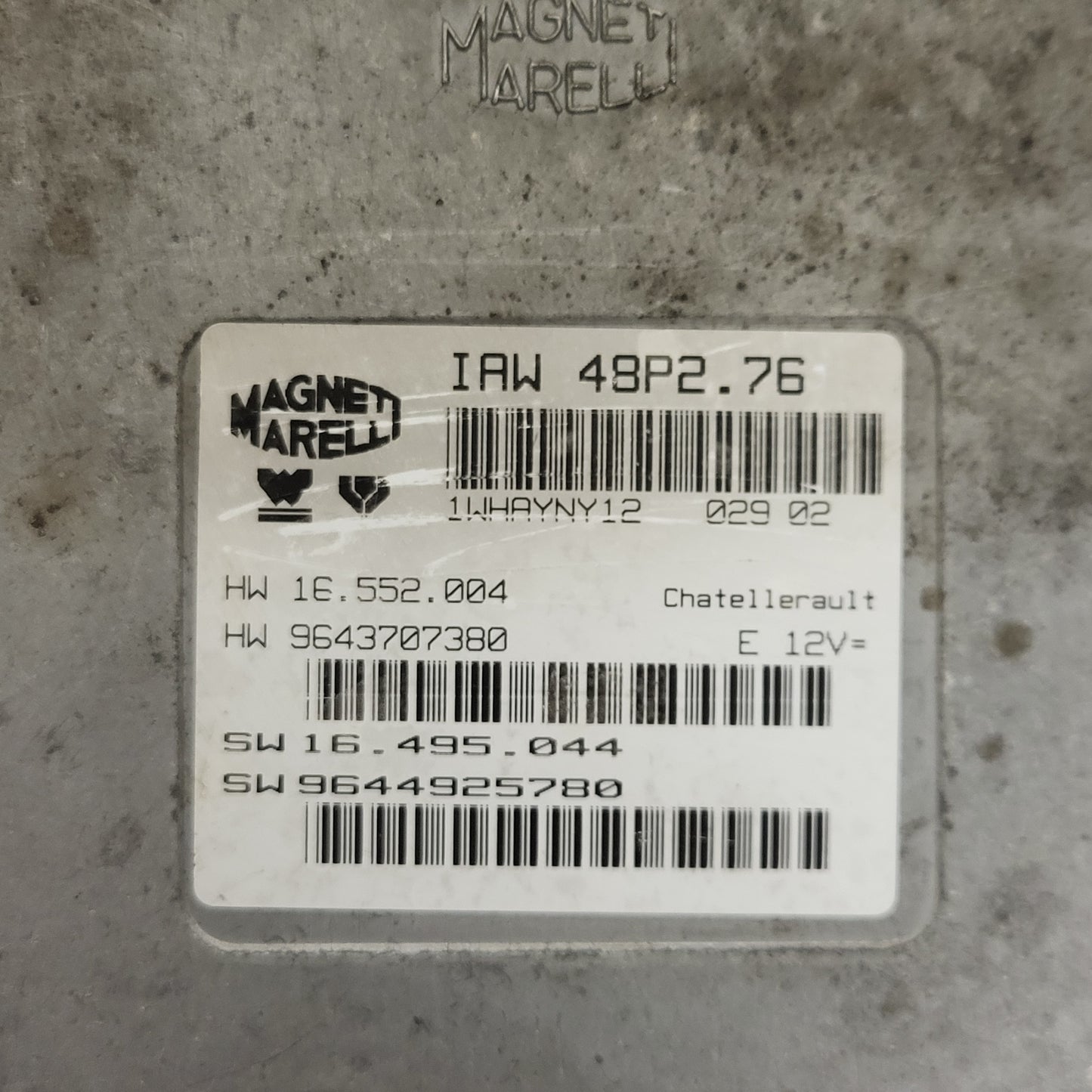 PEUGEOT 206 ECU / IAW 48P2.76 / 9643707380 / 9644925780 / MAGNETI MARELLI