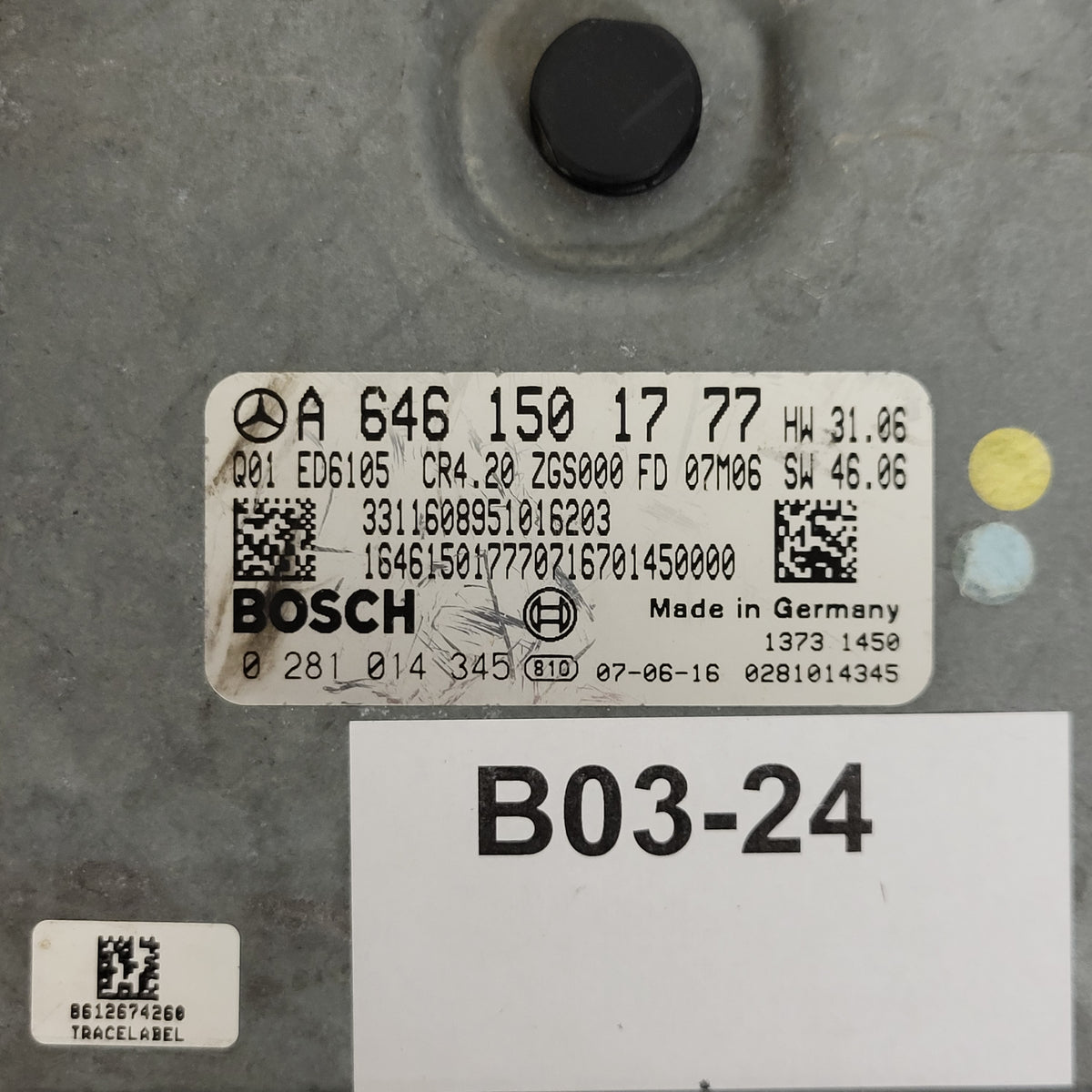 MERCEDES SPRINTER ECU / A6461501777 / 0281014345 / ED6105 CR4.20 / BOSCH - B03-24 - 2