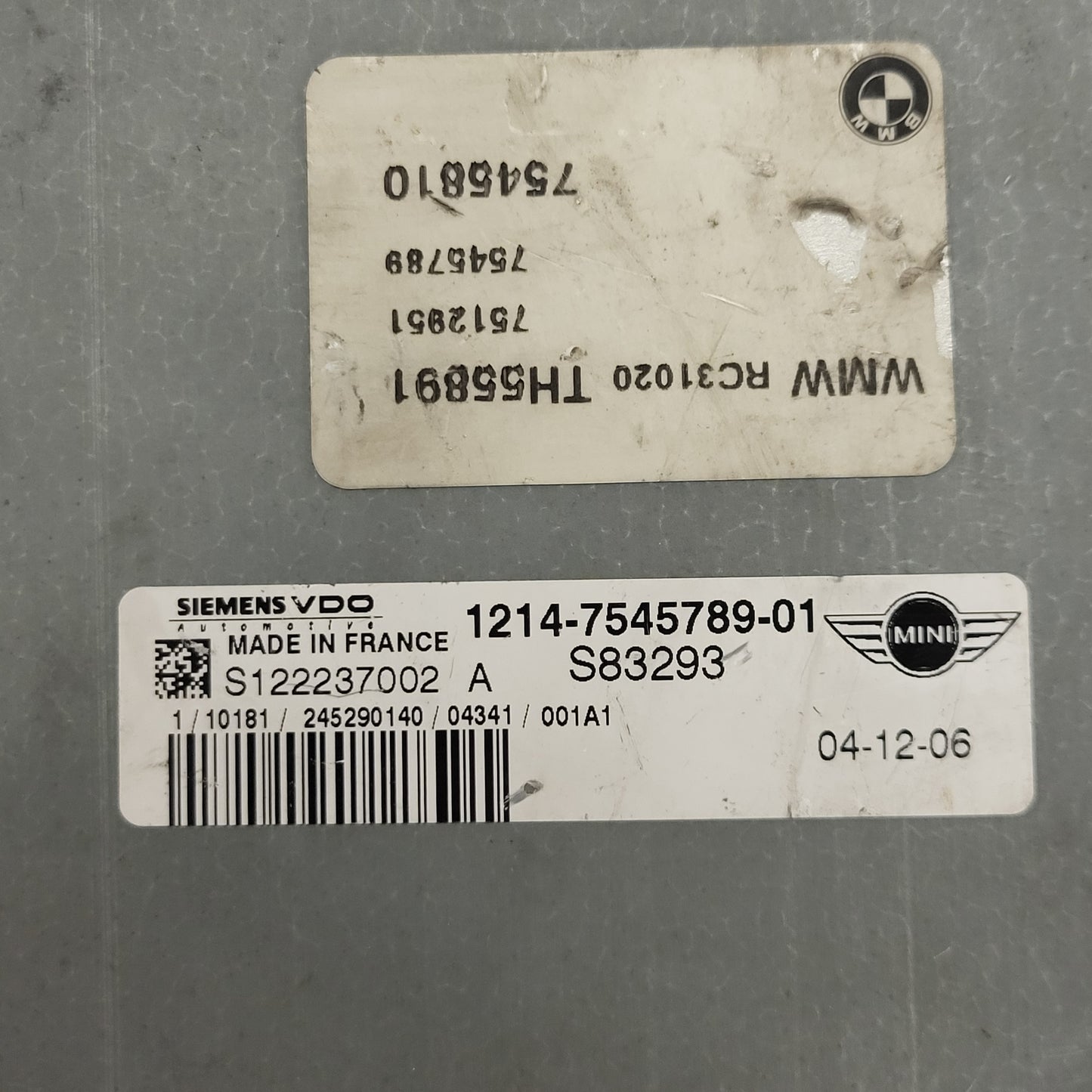 MINI COOPER R50 ECU / S122237002 / S122237002A 7545810 / 1214-7545789-01 S83293