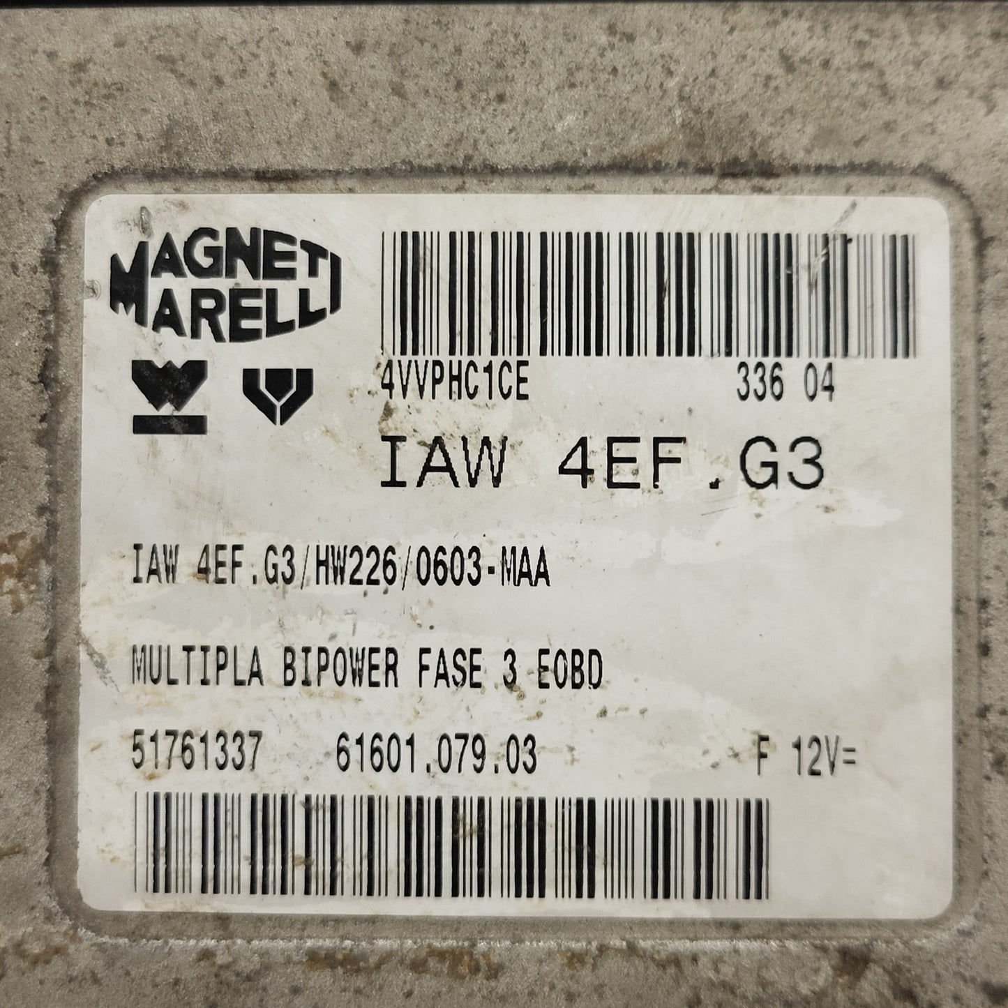 FIAT MULTIPLA ECU IAW 4EF.G3 / 51761337 / 61601 079.03 / HW226 / MAGNETI MARELLI