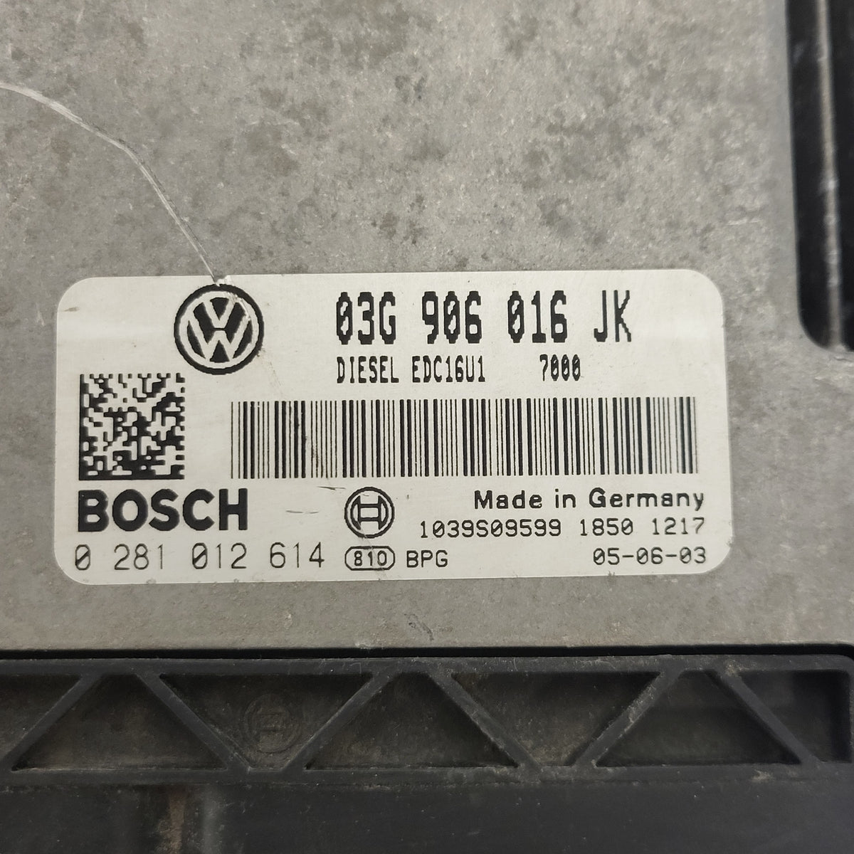 VW VAG ECU / 03G906016JK / 0281012614 / EDC16U1 / 03G906016 / BOSCH - B04-22 - 2