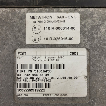 FIAT DOBLO BIPOWER ECU / 51816456 / 4100146 / 6A03B000A9 / METATRON