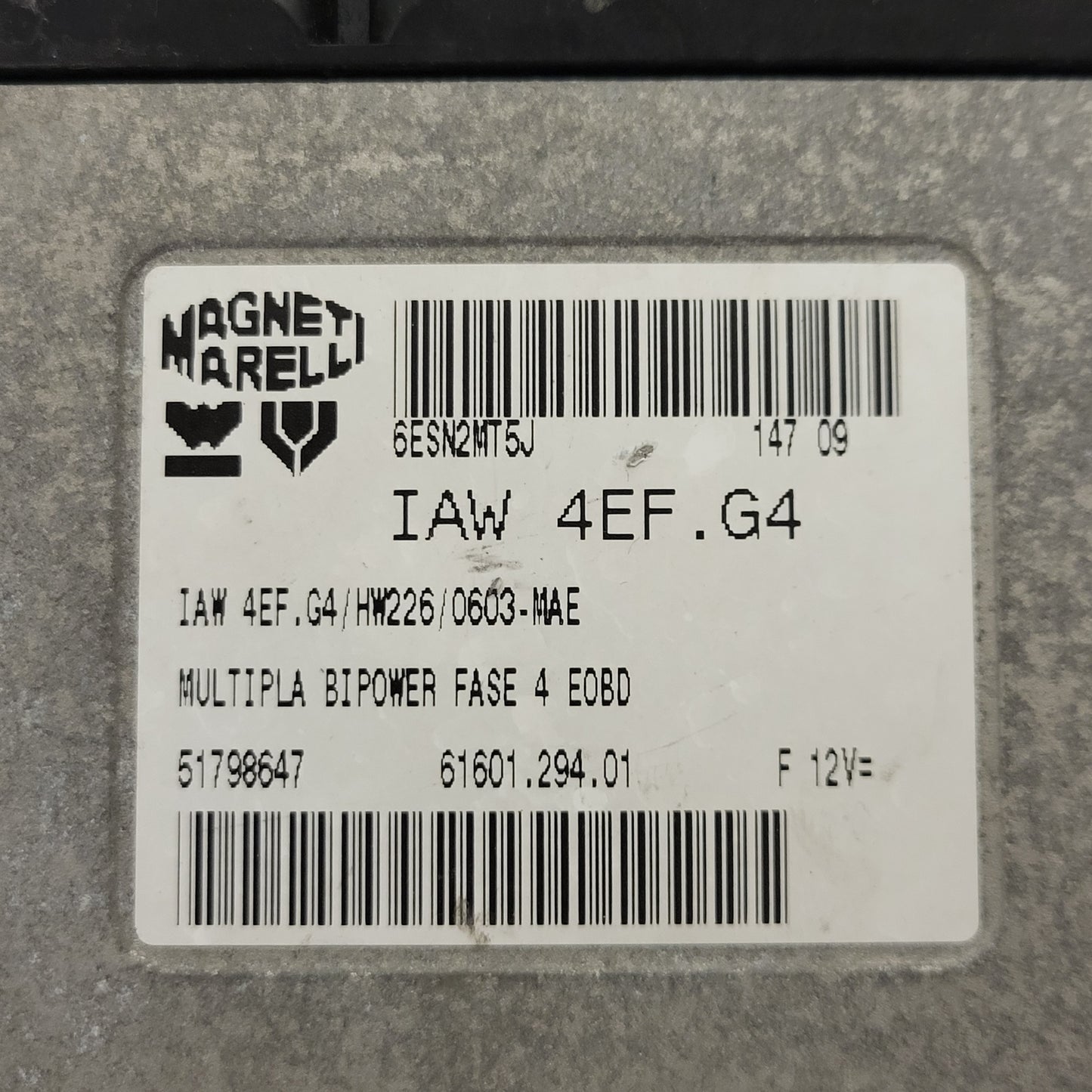 FIAT MULTIPLA ECU IAW 4EF.G4 / 51798647 / 61601.294.01 / HW226 / MAGNETI MARELLI