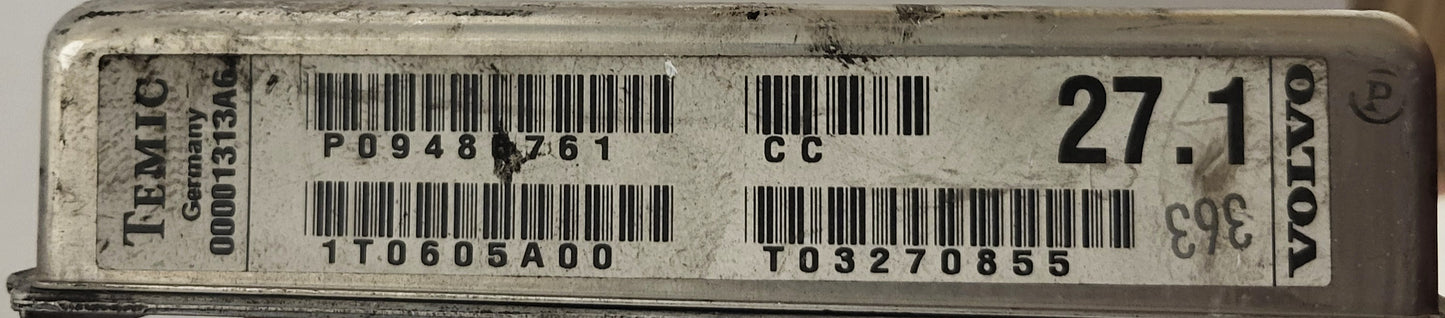 Volvo S60 V70 XC70 S80 ECU / P09480761 / 1T0505A00 / T02060554 / TEMIC