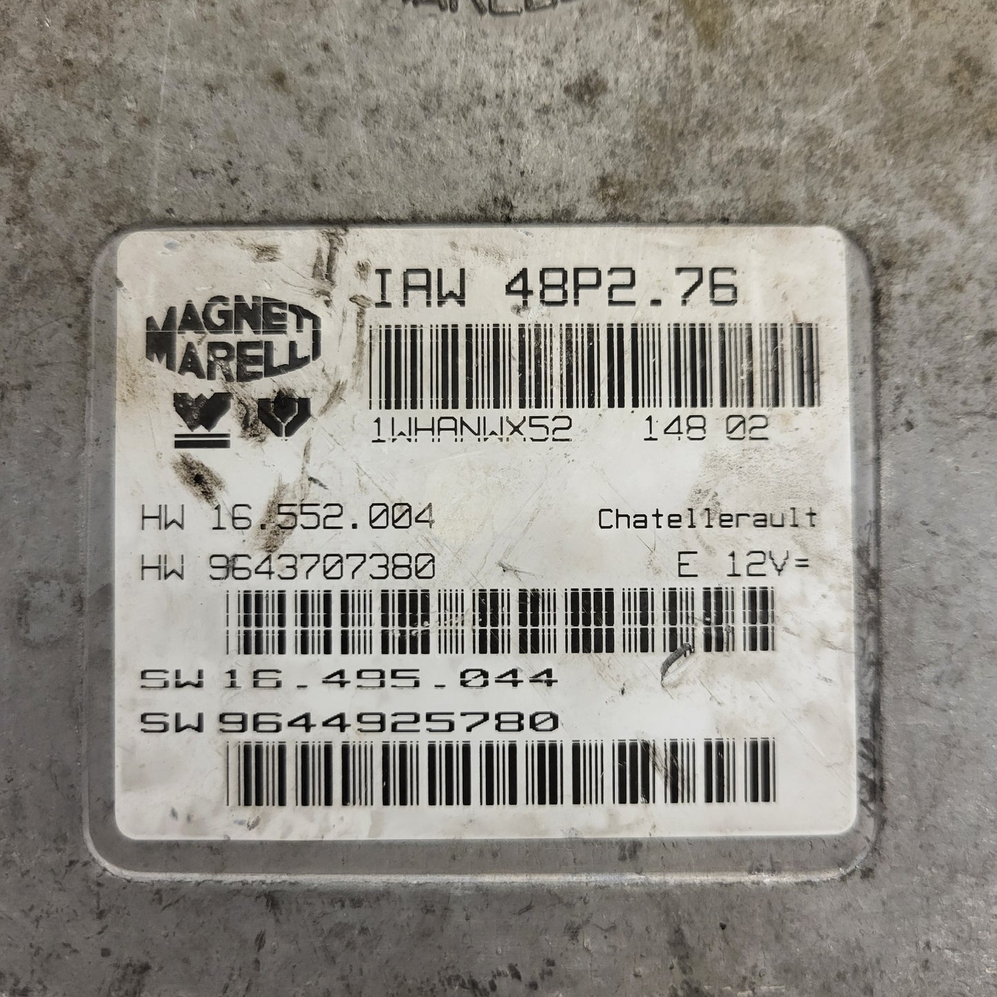 PEUGEOT 206 ECU / IAW 48P2.76 / 9643707380 / 9644925780 / MAGNETI MARELLI