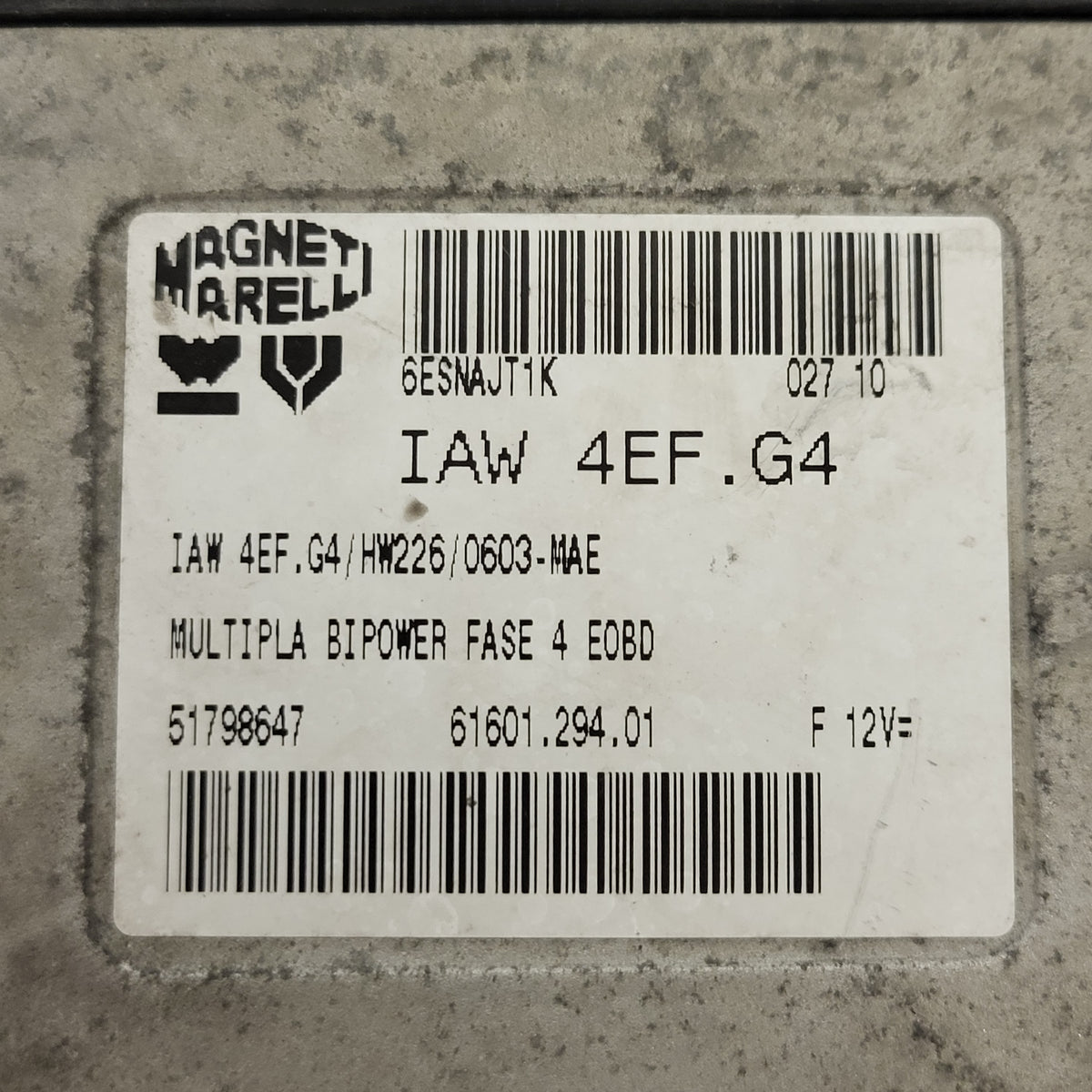 FIAT MULTIPLA ECU IAW 4EF.G4 / 51798647 / 61601.294.01 / HW226 / MAGNETI MARELLI - B13-19 - 2