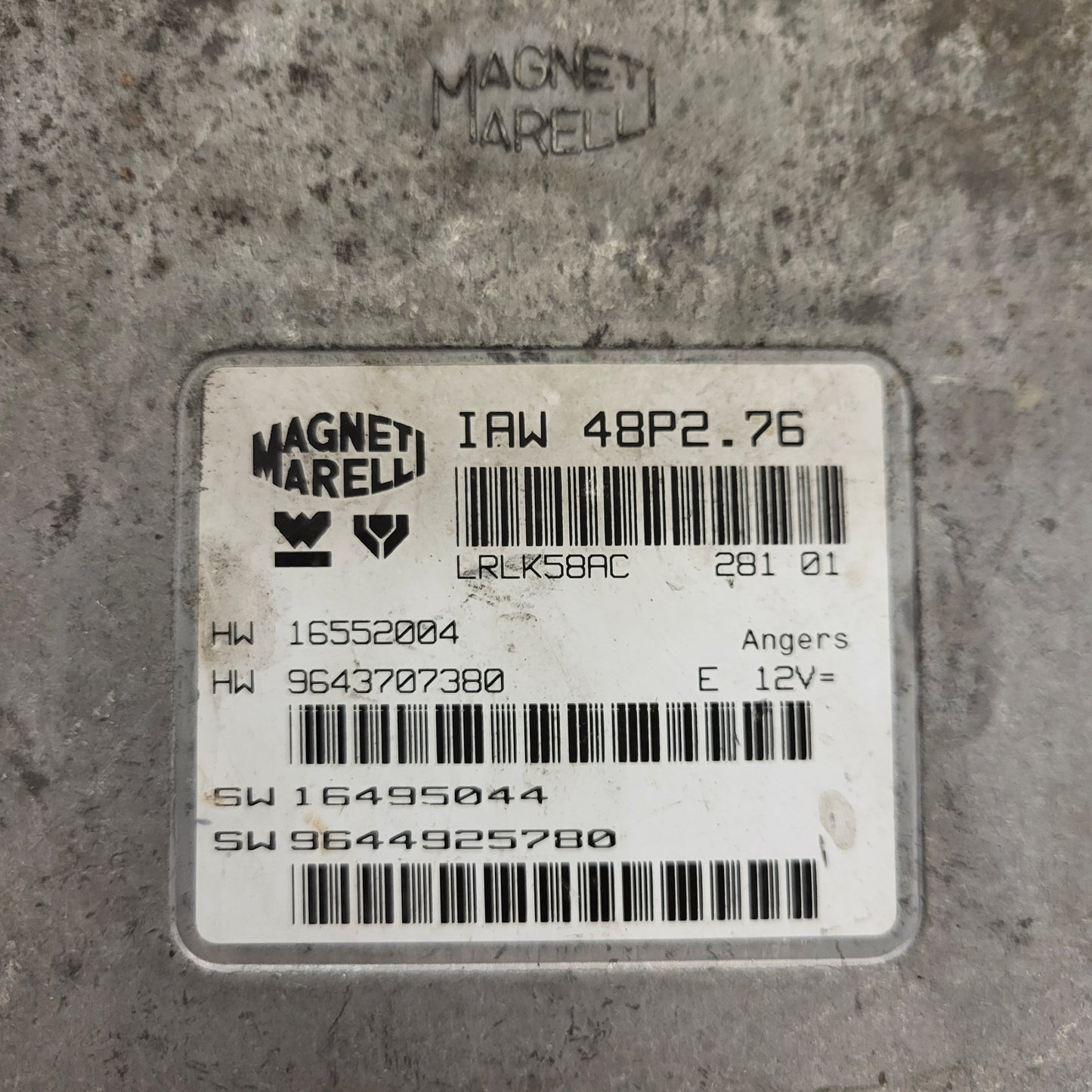 PEUGEOT 206 ECU / IAW 48P2.76 / 9643707380 / 9644925780 / MAGNETI MARELLI