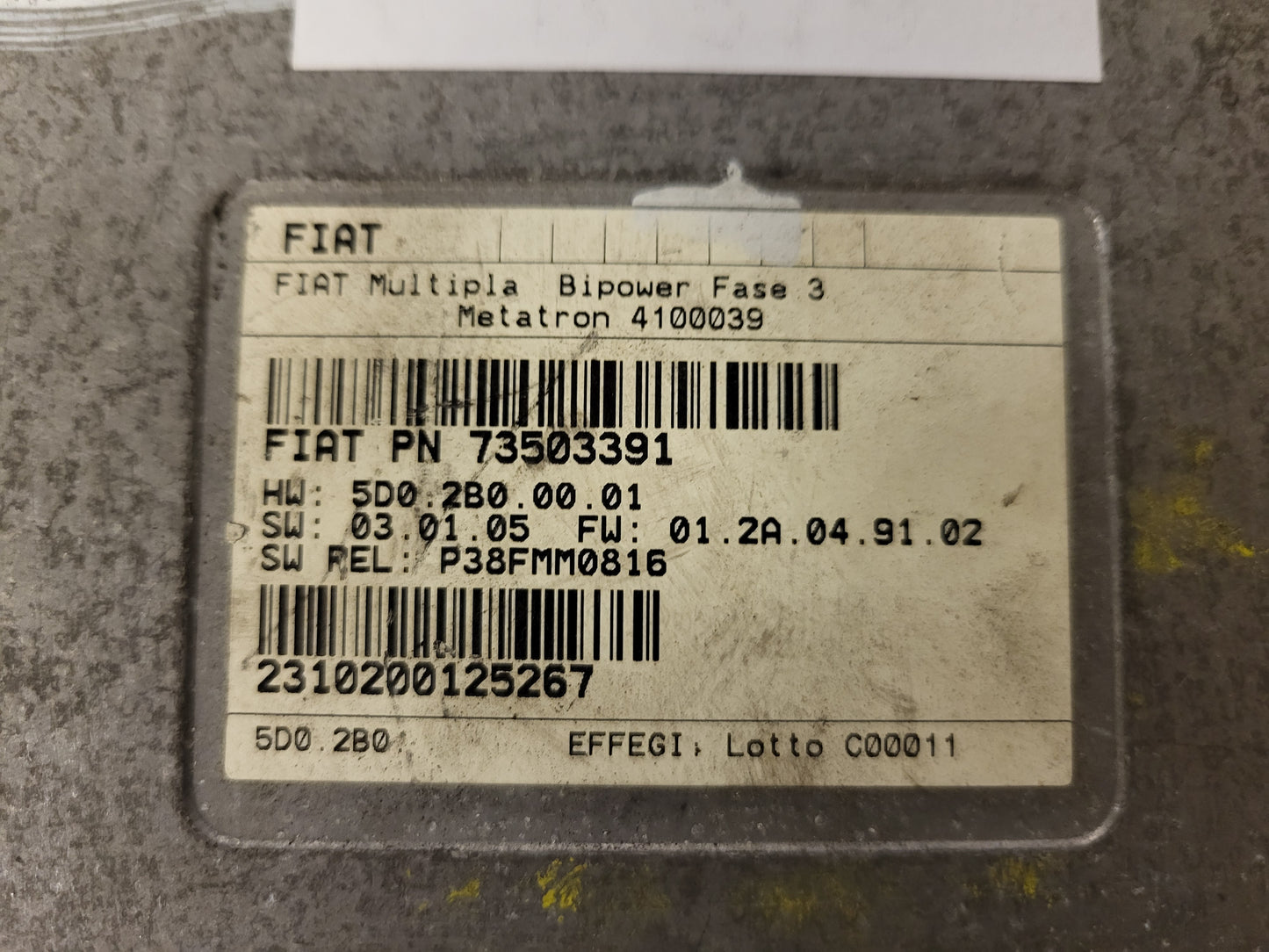 FIAT MULTIPLA BIPOWER ECU / 73503391 / 4100039 / 5D02B00001 / METATRON