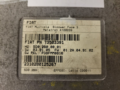 FIAT MULTIPLA BIPOWER ECU / 73503391 / 4100039 / 5D02B00001 / METATRON