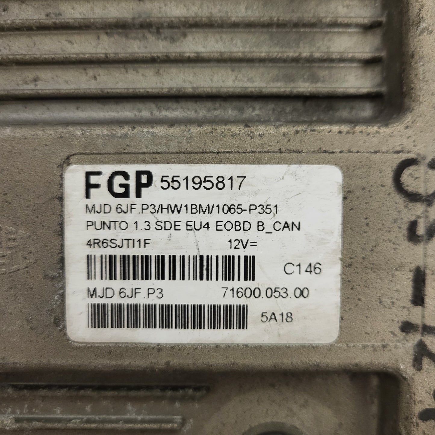 Fiat Punto ECU / MJD 6JF.P3 / 55195817 / HW01B / 71600.004.04 / MAGNETI MARELLI