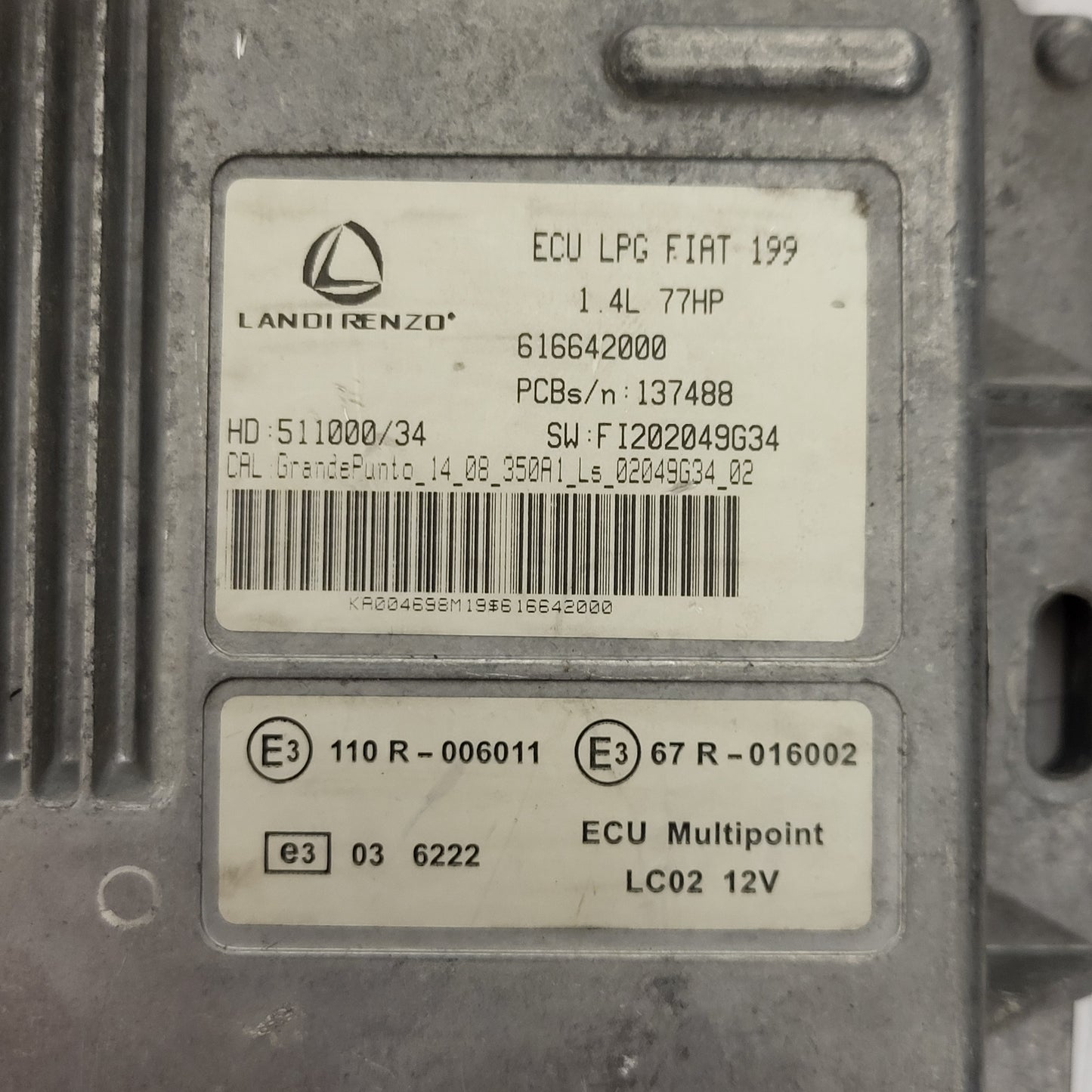 FIAT GRANDE PUNTO 1.4 LPG ECU / 616642000 / 511000/30 / FI202045634