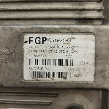 Fiat Punto 1.3 ECU / 55192093 / MJD 6JF.P6 / HW01B / MAGNETI MARELLI